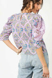 Umgee Printed Lace Puff Sleeve Blouse - Trendsi - Flyclothing LLC