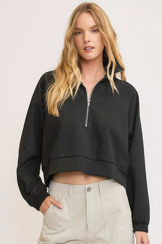 Umgee Full Size Half Zip Cropped Sweatshirt Plus Size - Trendsi - Flyclothing LLC