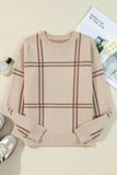 Plaid Round Neck Dropped Shoulder Sweater - Trendsi - Flyclothing LLC