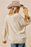 BiBi Cable Knit With Hacci Combo Sweater With Uneven Hem Detail - Trendsi - Flyclothing LLC