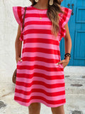 Striped Ruffle Sleeve Casual Summer Dress - Trendsi - Flyclothing LLC