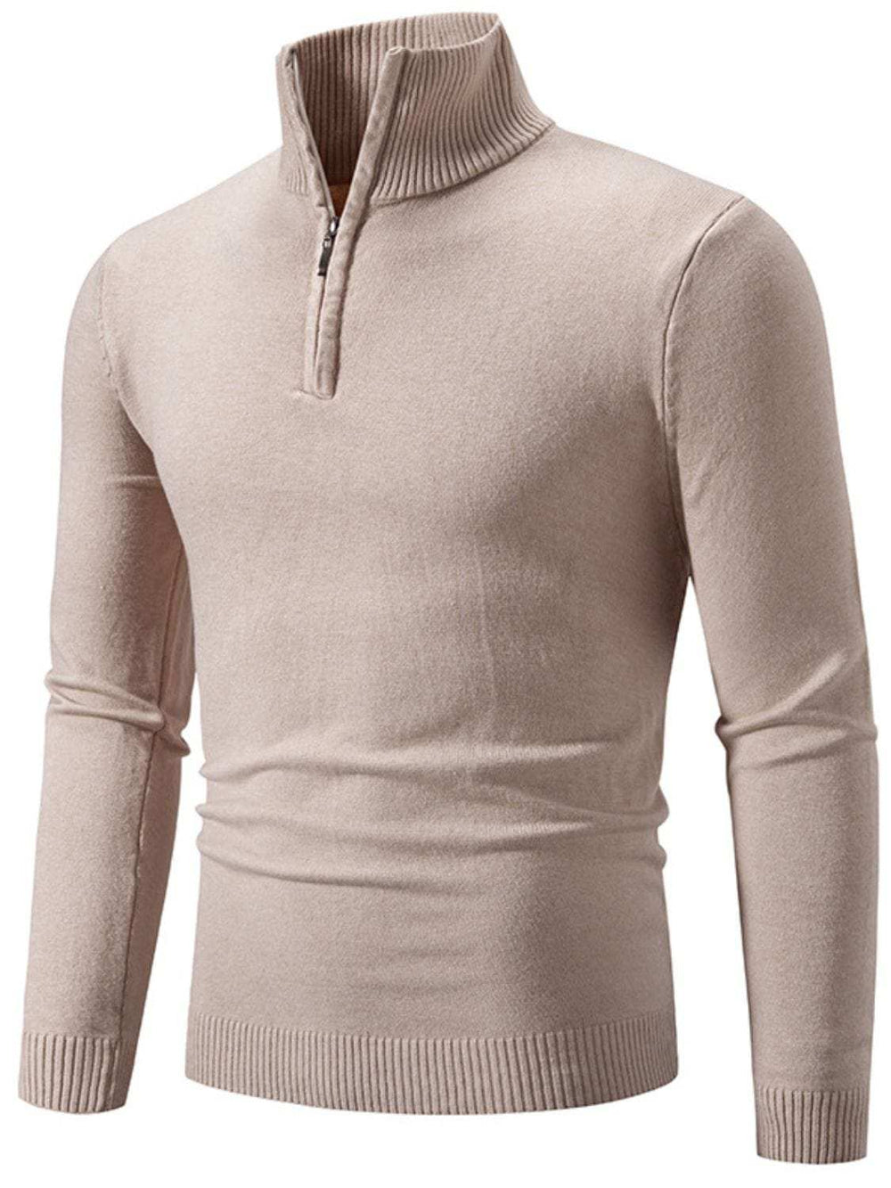 Men's Plus Size Quarter Zip Long Sleeve Knit Top - Trendsi - Flyclothing LLC