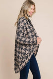 BOMBOM Houndstooth Open Front Cocoon Knit Cardigan - Trendsi - Flyclothing LLC