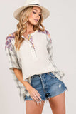SAGE + FIG Plaid Half Button Gauze Top - Trendsi - Flyclothing LLC