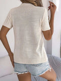 Cable Knit Button Down Short Sleeve Cardigan - Trendsi - Flyclothing LLC