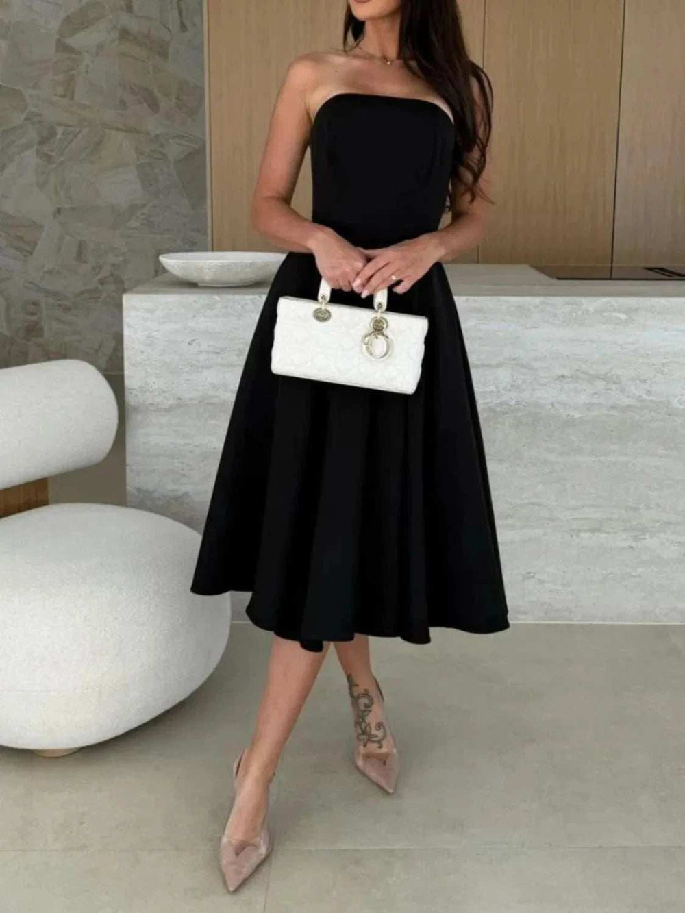 Solid Color Tube Midi Dress - Trendsi - Flyclothing LLC