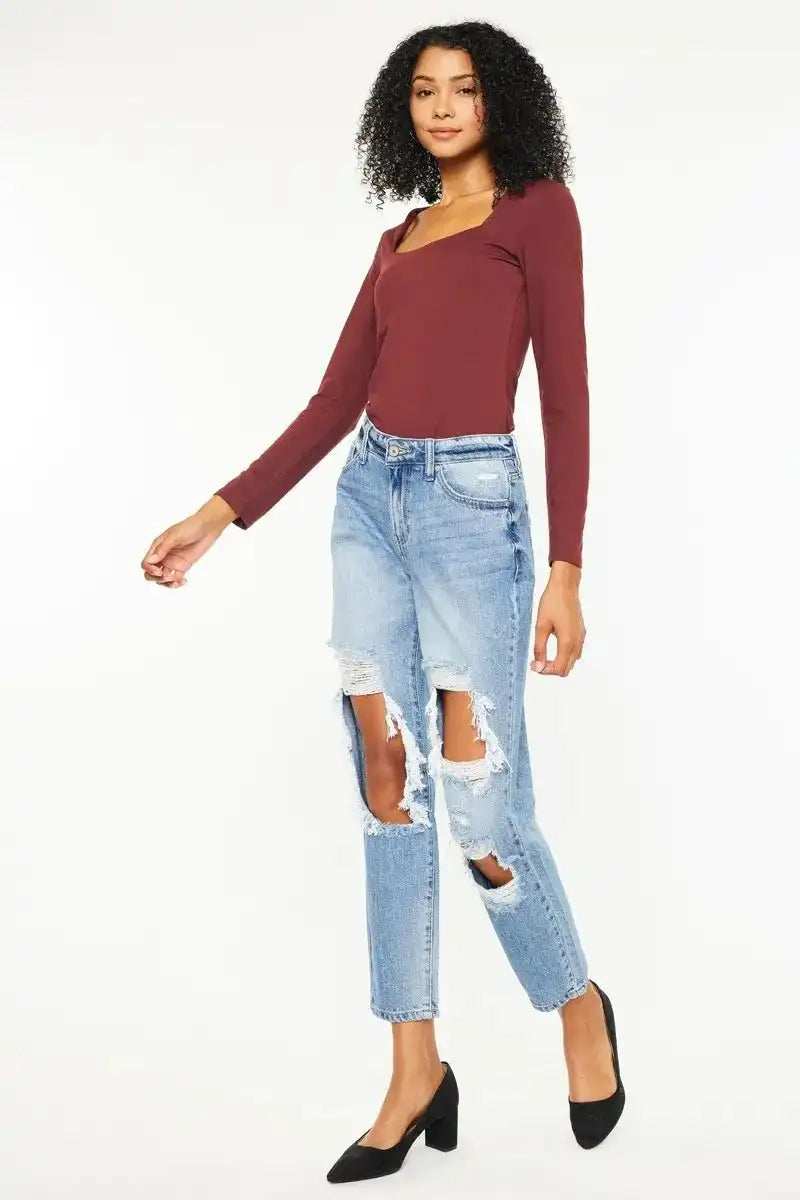 Kancan High Rise Distressed Boyfriend Jeans - Trendsi - Flyclothing LLC