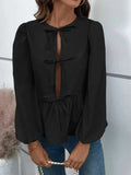 Ivy Lane Peplum Tied Long Sleeve Blouse - Trendsi - Flyclothing LLC
