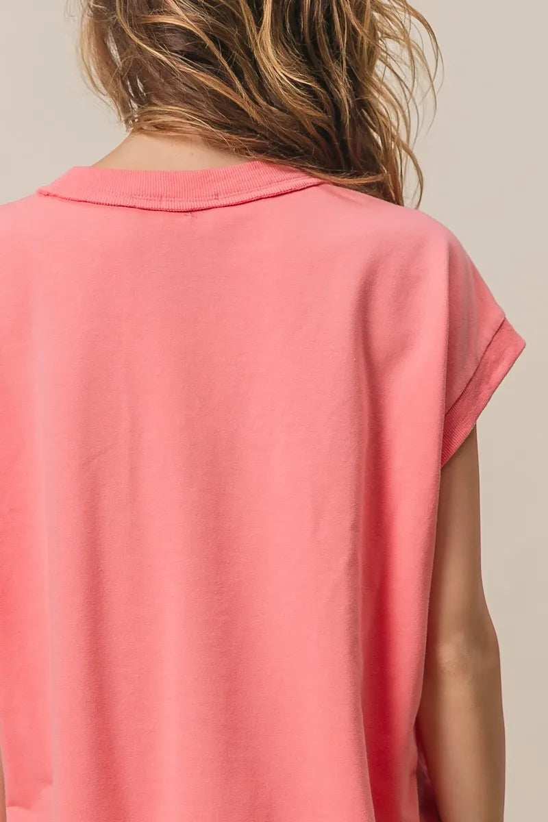BiBi French Terry Drop Shoulder Basic Top - Trendsi - Flyclothing LLC