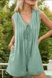 Tie Front Sleeveless Romper - Trendsi - Flyclothing LLC