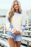 Star Contrast Round Neck Long Sleeve Sweatshirt - Trendsi - Flyclothing LLC