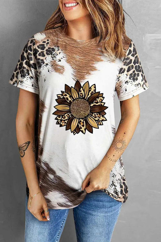 Sunflower Graphic Round Neck Short Sleeve T-Shirt - Trendsi - Flyclothing LLC