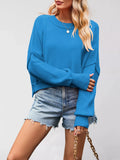 Round Neck Dropped Shoulder Sweater - Trendsi - Flyclothing LLC