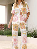 Printed Button Up Shirt and Pants Set - Trendsi - Flyclothing LLC