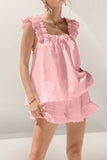 Ruffled Square Neck Top and Shorts Set - Trendsi - Flyclothing LLC