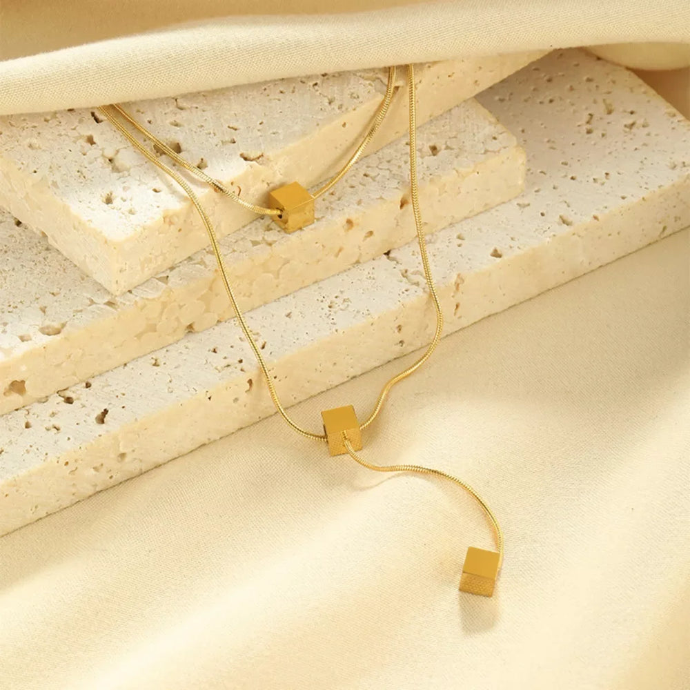 18K Gold-Plated Double Layered Geometric Necklace - Trendsi - Flyclothing LLC