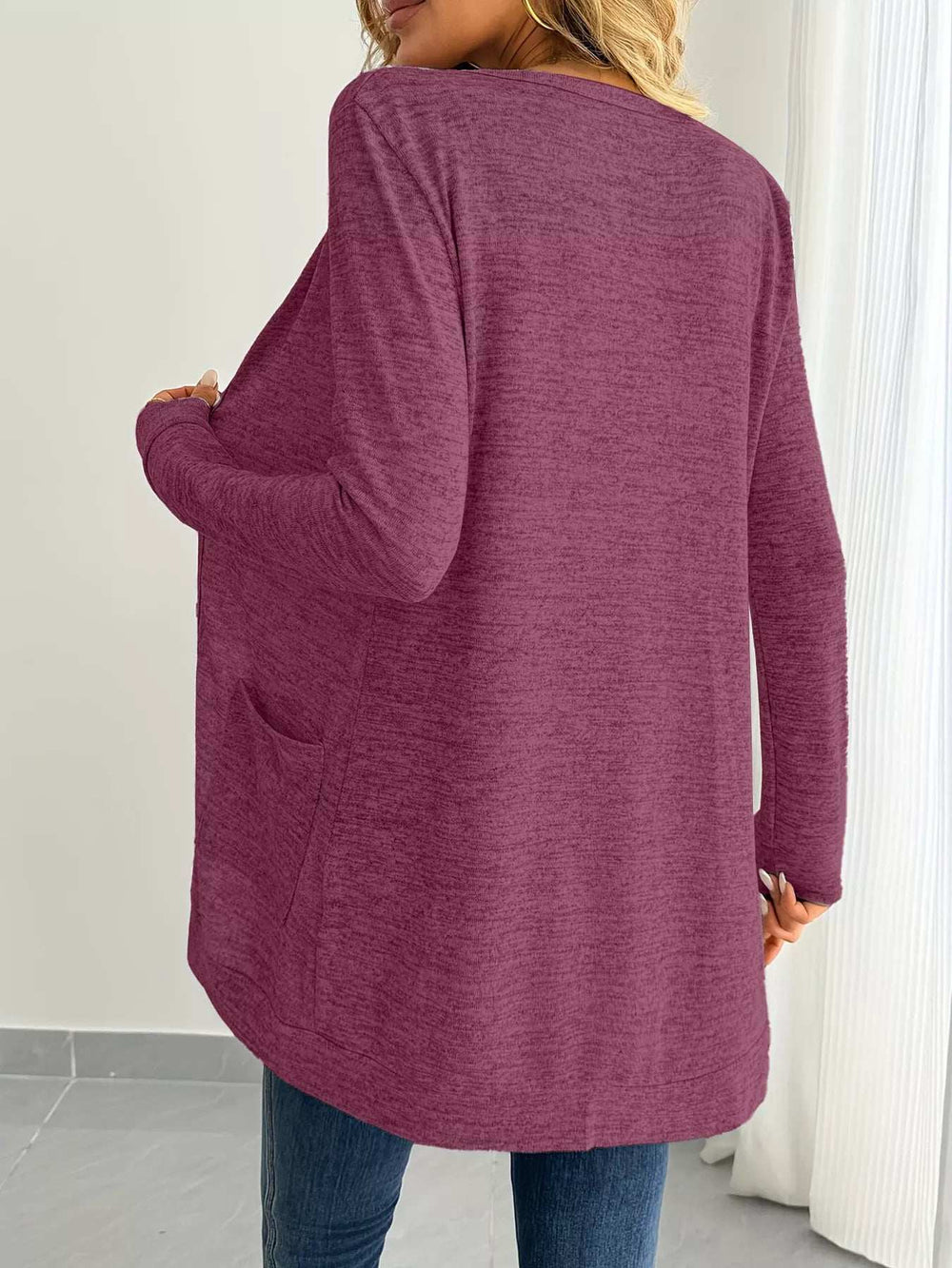 Open Front Longline Cardigan with Side Pockets - Trendsi - Flyclothing LLC