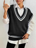 Contrast Trim V-Neck Sweater Vest - Trendsi - Flyclothing LLC