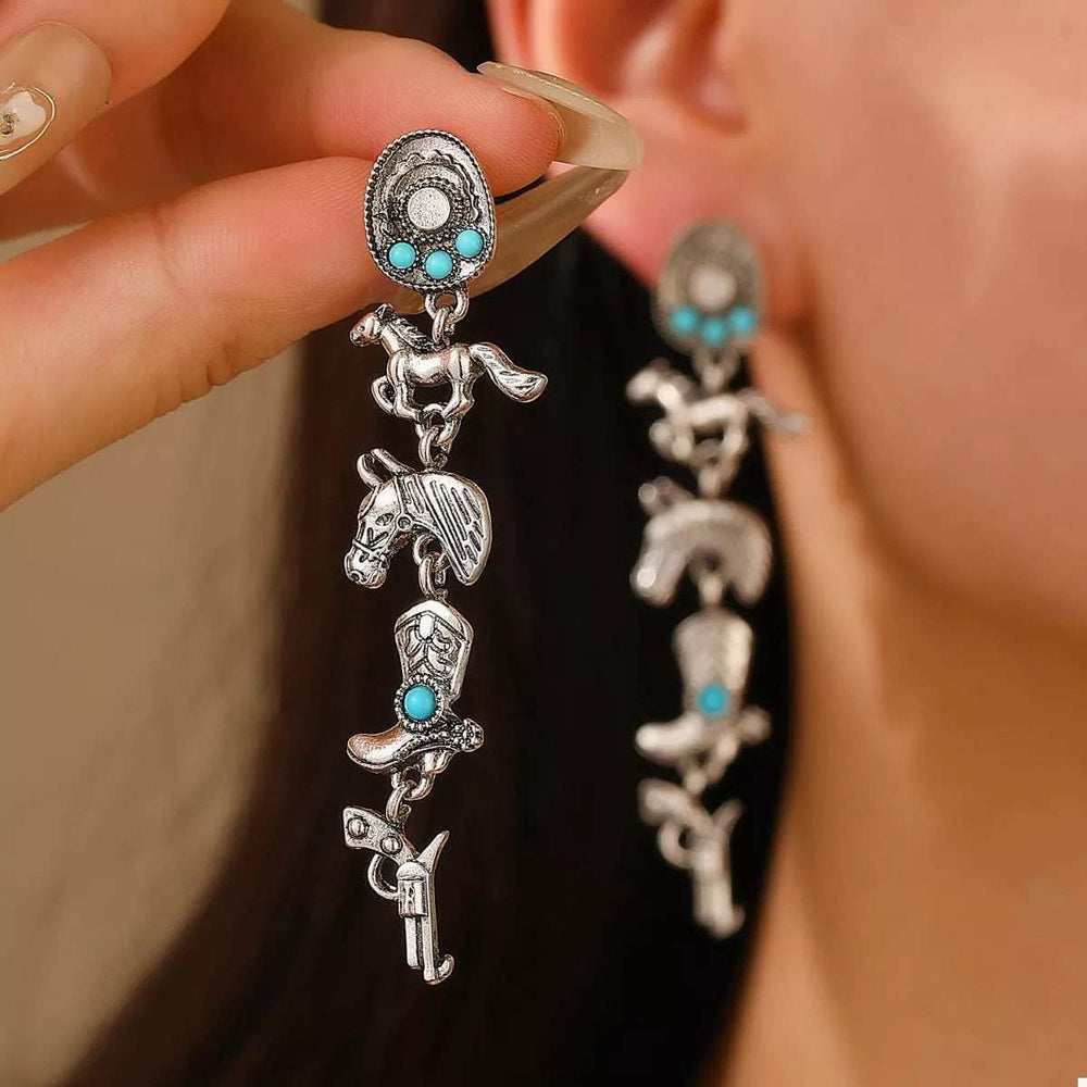 Western Style Turquoise Accent Earrings - Trendsi - Flyclothing LLC