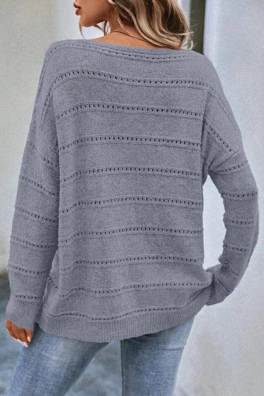 Boat Neck Dropped Shoulder Sweater - Trendsi - Flyclothing LLC