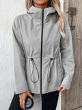 Drawstring Zip Up Hooded Jacket - Trendsi - Flyclothing LLC
