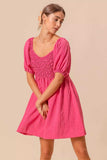 SO ME Textured Woven Daily Dress with Puff Sleeves - Trendsi - Flyclothing LLC