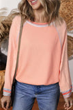 Waffle-Knit Round Neck Long Sleeve Top - Trendsi - Flyclothing LLC
