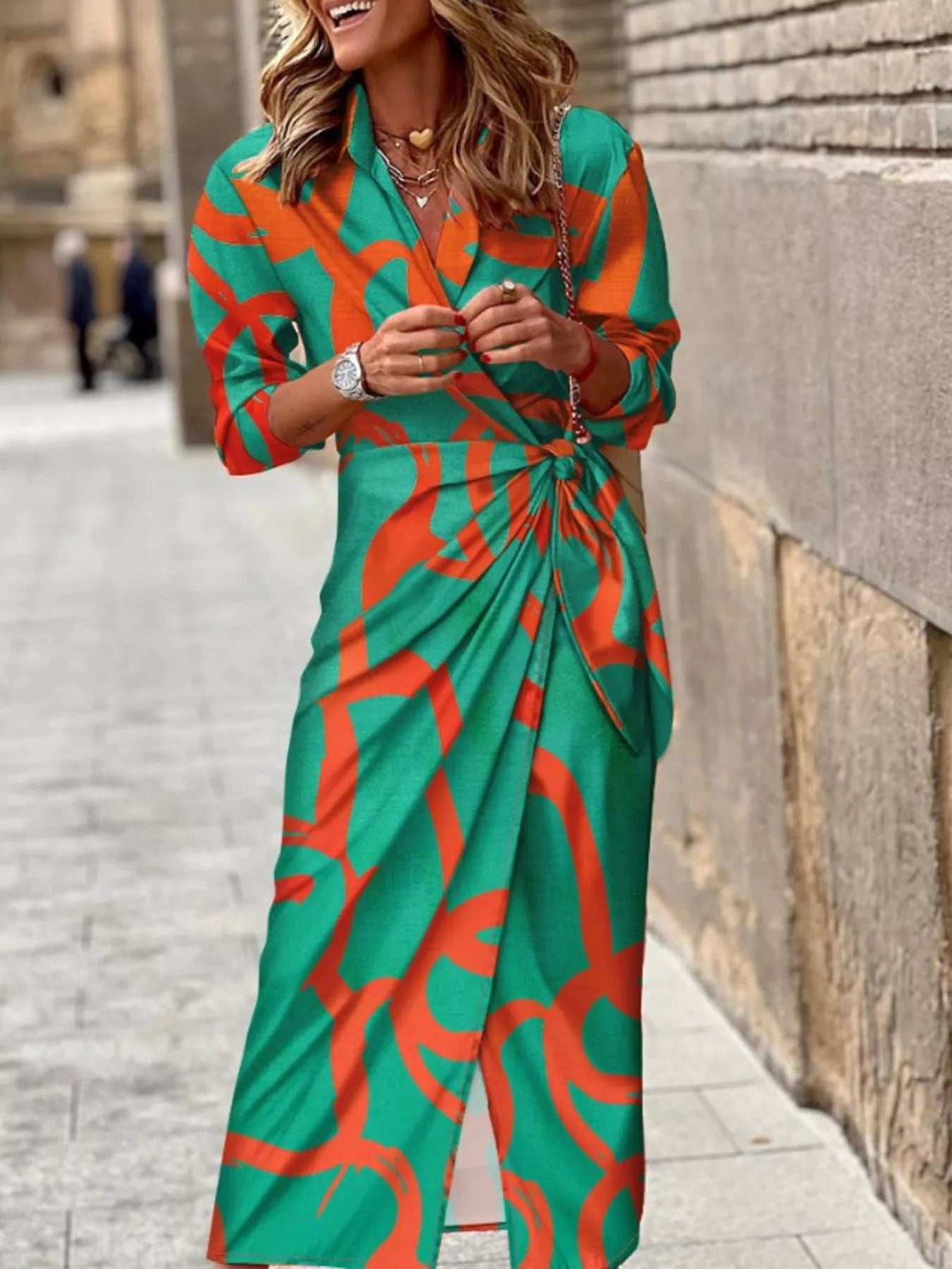 Printed Collared Neck Shirt Dress - Trendsi - Flyclothing LLC