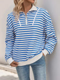 Striped Quarter Zip Long Sleeve Hoodie - Trendsi - Flyclothing LLC