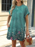 Printed Round Neck Short Sleeve Mini Dress - Trendsi - Flyclothing LLC