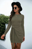 Tied Round Neck Long Sleeve Mini Dress - Trendsi - Flyclothing LLC
