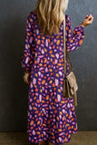 Printed Notched Long Sleeve Dress - Trendsi - Flyclothing LLC