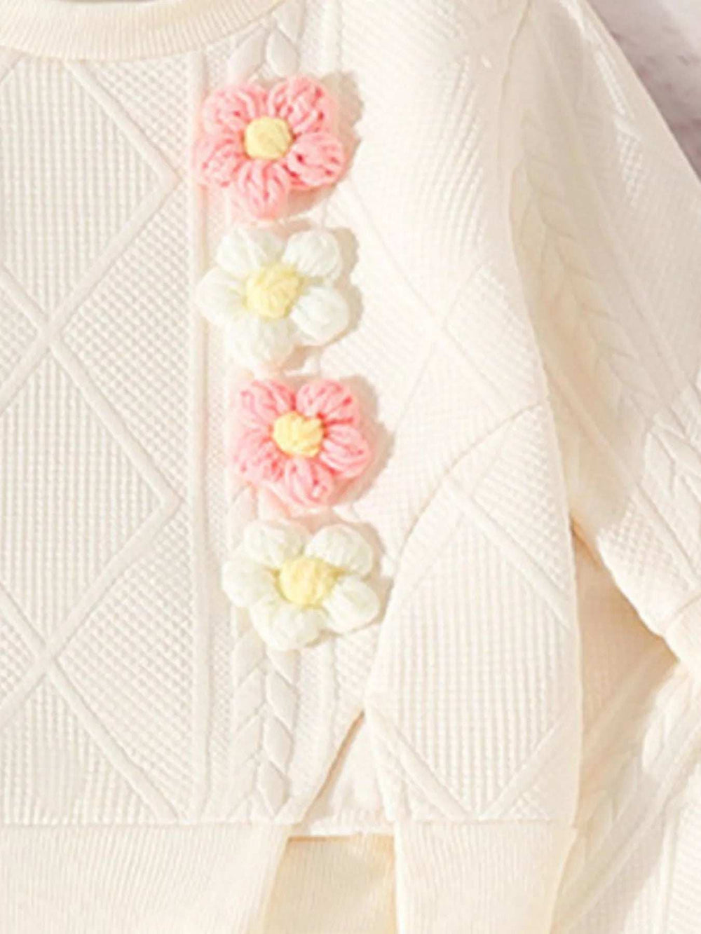 Children's Flower Textured Top and Pants Set - Trendsi - Flyclothing LLC