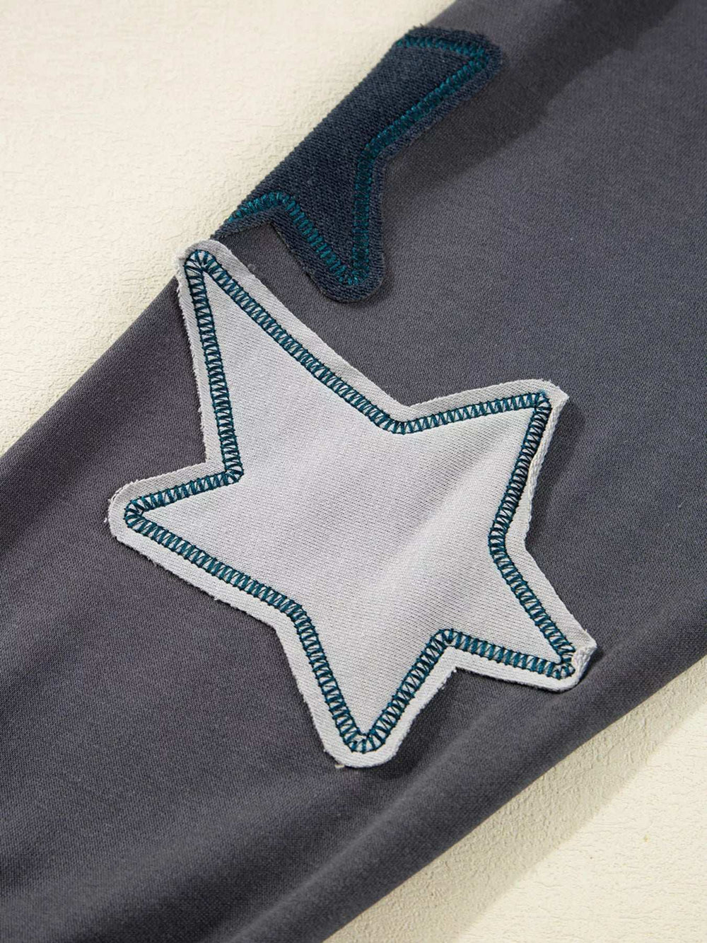 Star Patchwork Contrast Stitching Mineral Wash Kangaroo Pocket Hoodie - Trendsi - Flyclothing LLC
