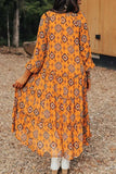 Frill Printed Tie Neck Long Sleeve Dress - Trendsi - Flyclothing LLC