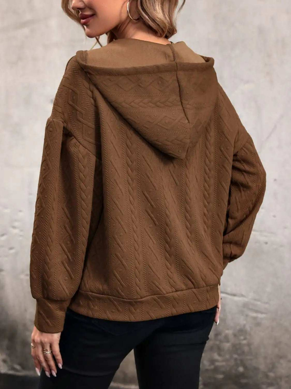 Drawstring Dropped Shoulder Long Sleeve Hoodie - Trendsi - Flyclothing LLC