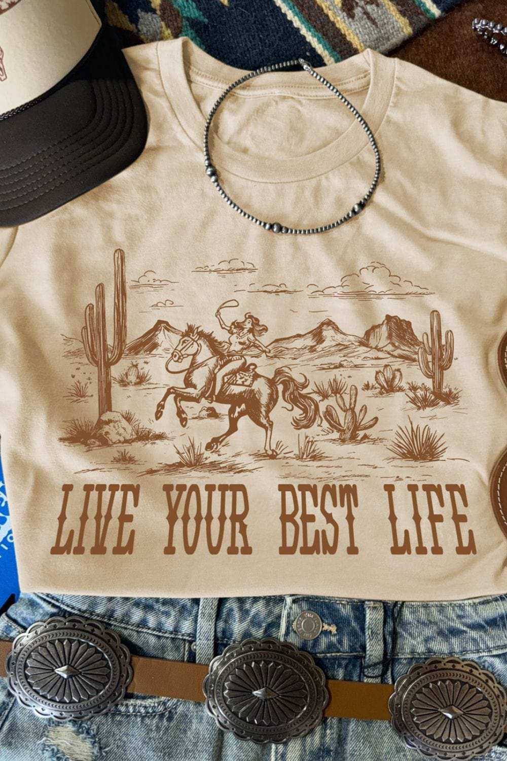 LIVE YOUR BEST LIFE Western Graphic Short Sleeve T-Shirt - Trendsi - Flyclothing LLC