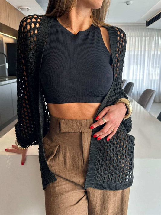 Hollow Out Open Front Cover-Up - Trendsi - Flyclothing LLC