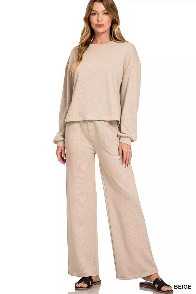 Zenana French Rib Pullover and Pants Set - Trendsi - Flyclothing LLC