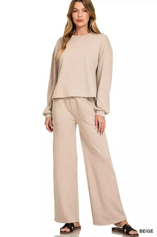 Zenana French Rib Pullover and Pants Set - Trendsi - Flyclothing LLC