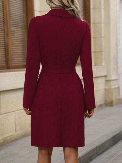 Double-Breasted Lapel Collar Long Sleeve Dress - Trendsi - Flyclothing LLC
