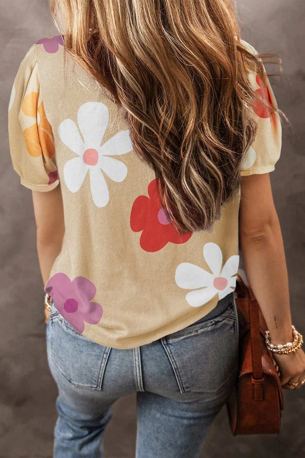 Flower Round Neck Short Sleeve Blouse - Trendsi - Flyclothing LLC