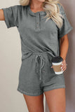 Waffle-Knit Short Sleeve Top and Shorts Lounge Set - Trendsi - Flyclothing LLC