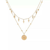18K Gold-Plated Cross Double Layered Pendant Necklace - Trendsi - Flyclothing LLC