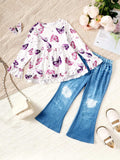 Children's Butterfly Print Top and Flare Pants Set - Trendsi - Flyclothing LLC