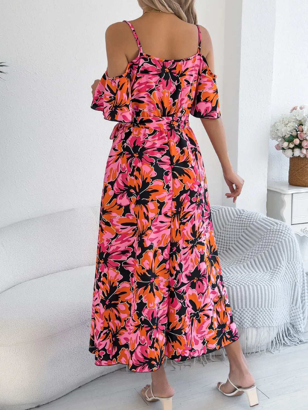 Printed Cold Shoulder Midi Cami Dress - Trendsi - Flyclothing LLC