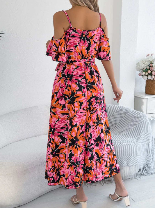Printed Cold Shoulder Midi Cami Dress - Trendsi - Flyclothing LLC