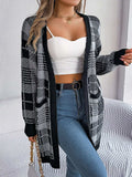 Plaid Open Front Long Sleeve Cardigan - Trendsi - Flyclothing LLC