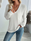 Double Take Pocketed Textured V-Neck Long Sleeve T-Shirt - Trendsi - Flyclothing LLC