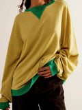 Contrast Trim Round Neck Long Sleeve Sweatshirt - Trendsi - Flyclothing LLC